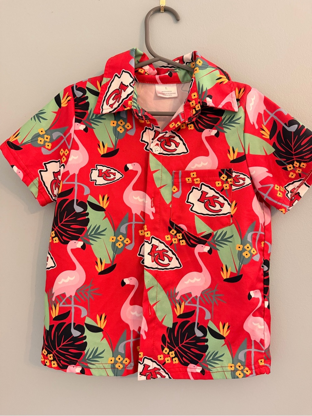 Kids Red Flamingo Print Button-Down Shirt - Kansas City Chiefs